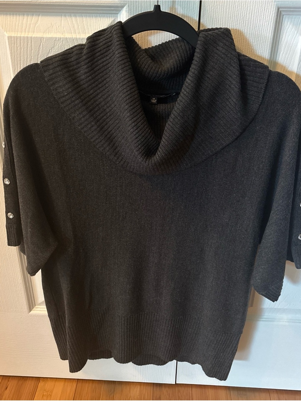 Evan Picone Charcoal Cowl Neck Short-Sleeve Sweater